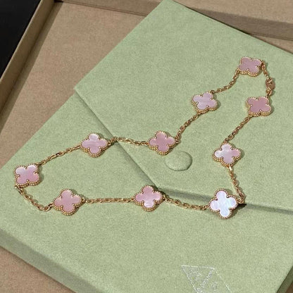 [Max Jewelry ]CLOVER 10 MOTIFS PINK MOP NECKLACE