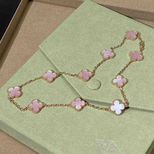 [Max Jewelry ]CLOVER 10 MOTIFS PINK MOP NECKLACE