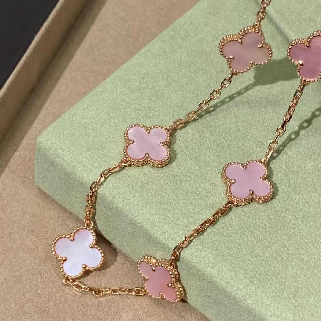 [Max Jewelry ]CLOVER 10 MOTIFS PINK MOP NECKLACE