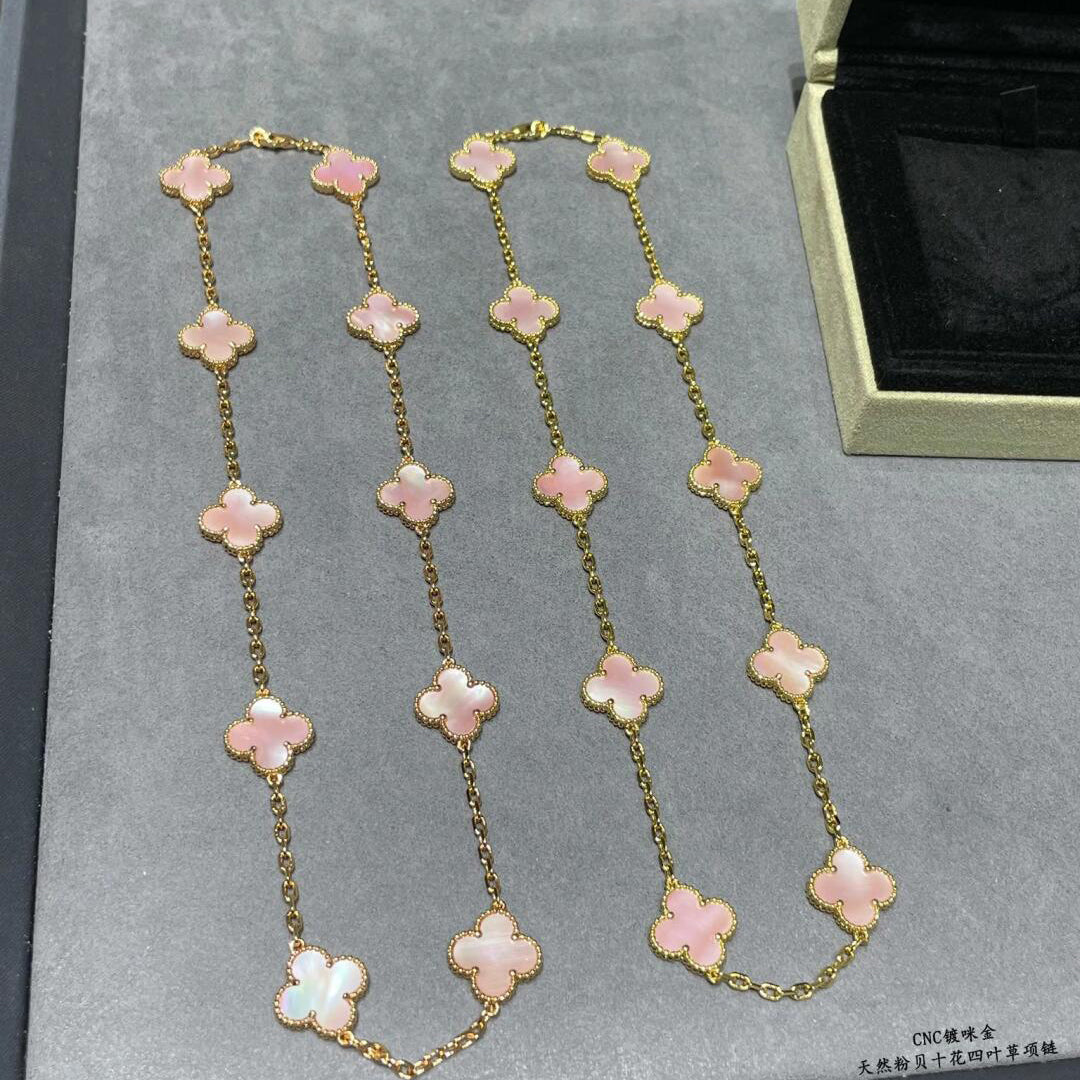 [Max Jewelry ]CLOVER 10 MOTIFS PINK MOP NECKLACE