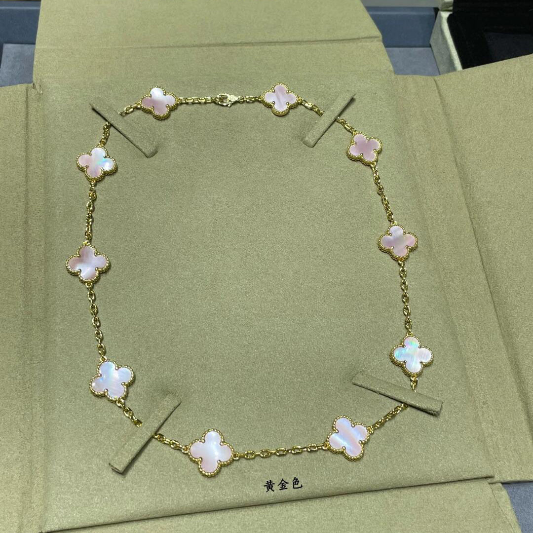 [Max Jewelry ]CLOVER 10 MOTIFS PINK MOP NECKLACE