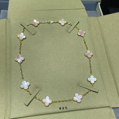 [Max Jewelry ]CLOVER 10 MOTIFS PINK MOP NECKLACE