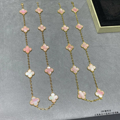 [Max Jewelry ]CLOVER 10 MOTIFS PINK MOP NECKLACE