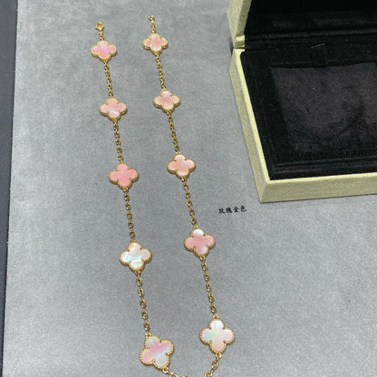 [Max Jewelry ]CLOVER 10 MOTIFS PINK MOP NECKLACE