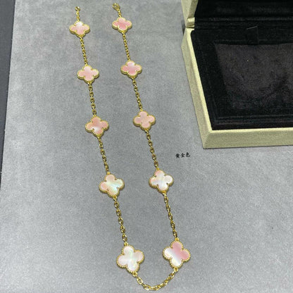 [Max Jewelry ]CLOVER 10 MOTIFS PINK MOP NECKLACE