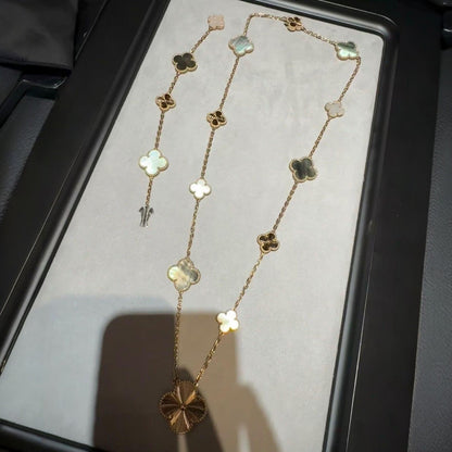 [Max Jewelry ]DETACHABLE CLOVER 15(11+4) FLOWER ROSE GOLD NECKLACE SET