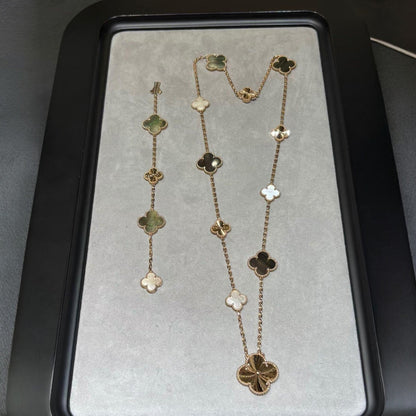 [Max Jewelry ]DETACHABLE CLOVER 15(11+4) FLOWER ROSE GOLD NECKLACE SET
