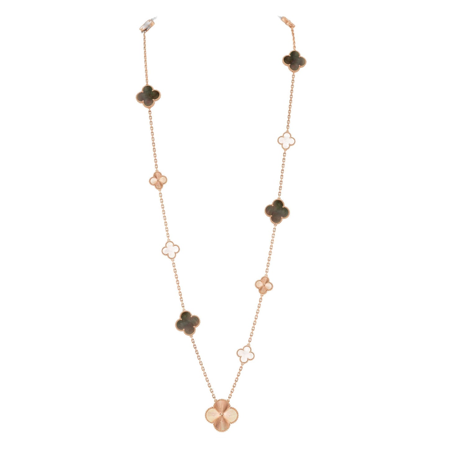 [Max Jewelry ]DETACHABLE CLOVER 15(11+4) FLOWER ROSE GOLD NECKLACE SET