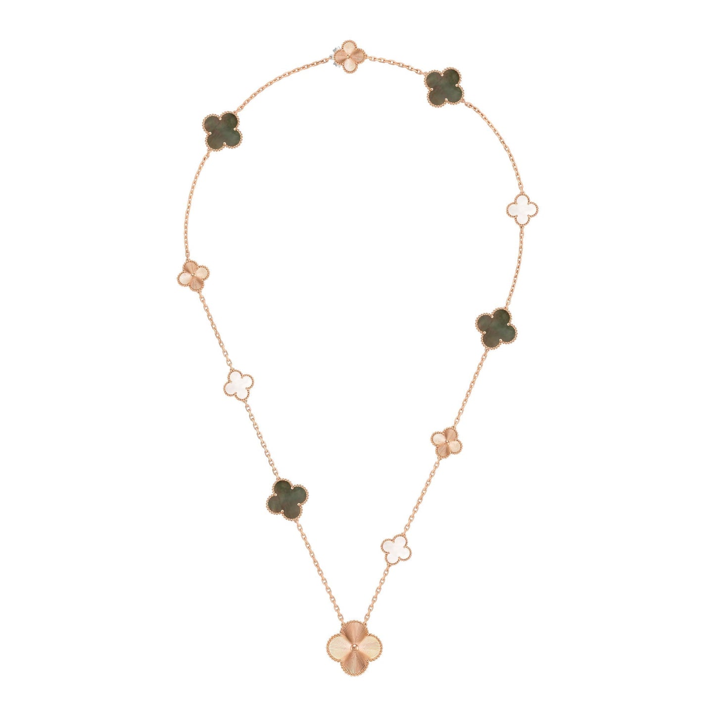 [Max Jewelry ]DETACHABLE CLOVER 15(11+4) FLOWER ROSE GOLD NECKLACE SET