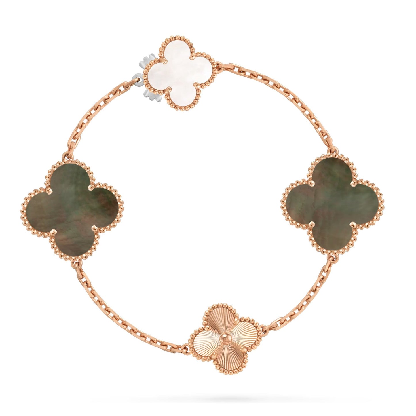 [Max Jewelry ]DETACHABLE CLOVER 15(11+4) FLOWER ROSE GOLD NECKLACE SET