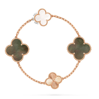 [Max Jewelry ]DETACHABLE CLOVER 15(11+4) FLOWER ROSE GOLD NECKLACE SET