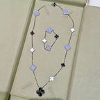 [Plus&Max]DETACHABLE CLOVER 15(11+4) FLOWER SILVER NECKLACE SET