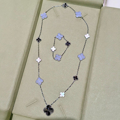 [Max Jewelry ]DETACHABLE CLOVER 15(11+4) FLOWER SILVER NECKLACE SET