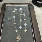 [Plus&Max]DETACHABLE CLOVER 15(11+4) FLOWER SILVER NECKLACE SET