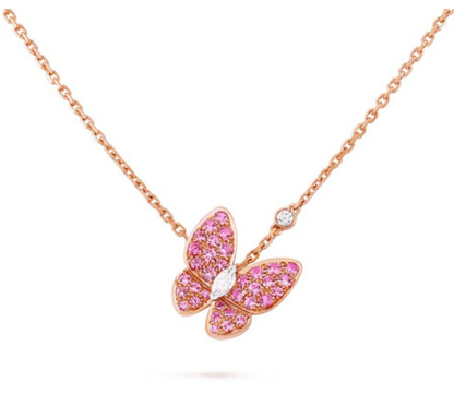 [Max Jewelry ]BUTTERFLY RED DIAMOND ROSE GOLD NECKLACE