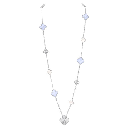 [Max Jewelry ]DETACHABLE CLOVER 15(11+4) FLOWER SILVER NECKLACE SET