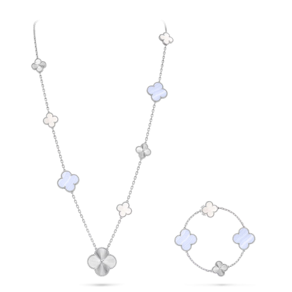 [Plus&Max]DETACHABLE CLOVER 15(11+4) FLOWER SILVER NECKLACE SET