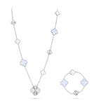 [Plus&Max]DETACHABLE CLOVER 15(11+4) FLOWER SILVER NECKLACE SET