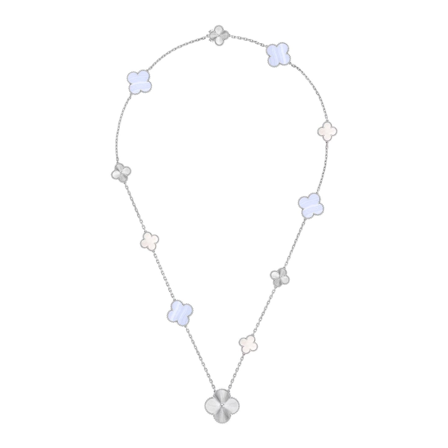[Max Jewelry ]DETACHABLE CLOVER 15(11+4) FLOWER SILVER NECKLACE SET