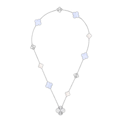 [Max Jewelry ]DETACHABLE CLOVER 15(11+4) FLOWER SILVER NECKLACE SET