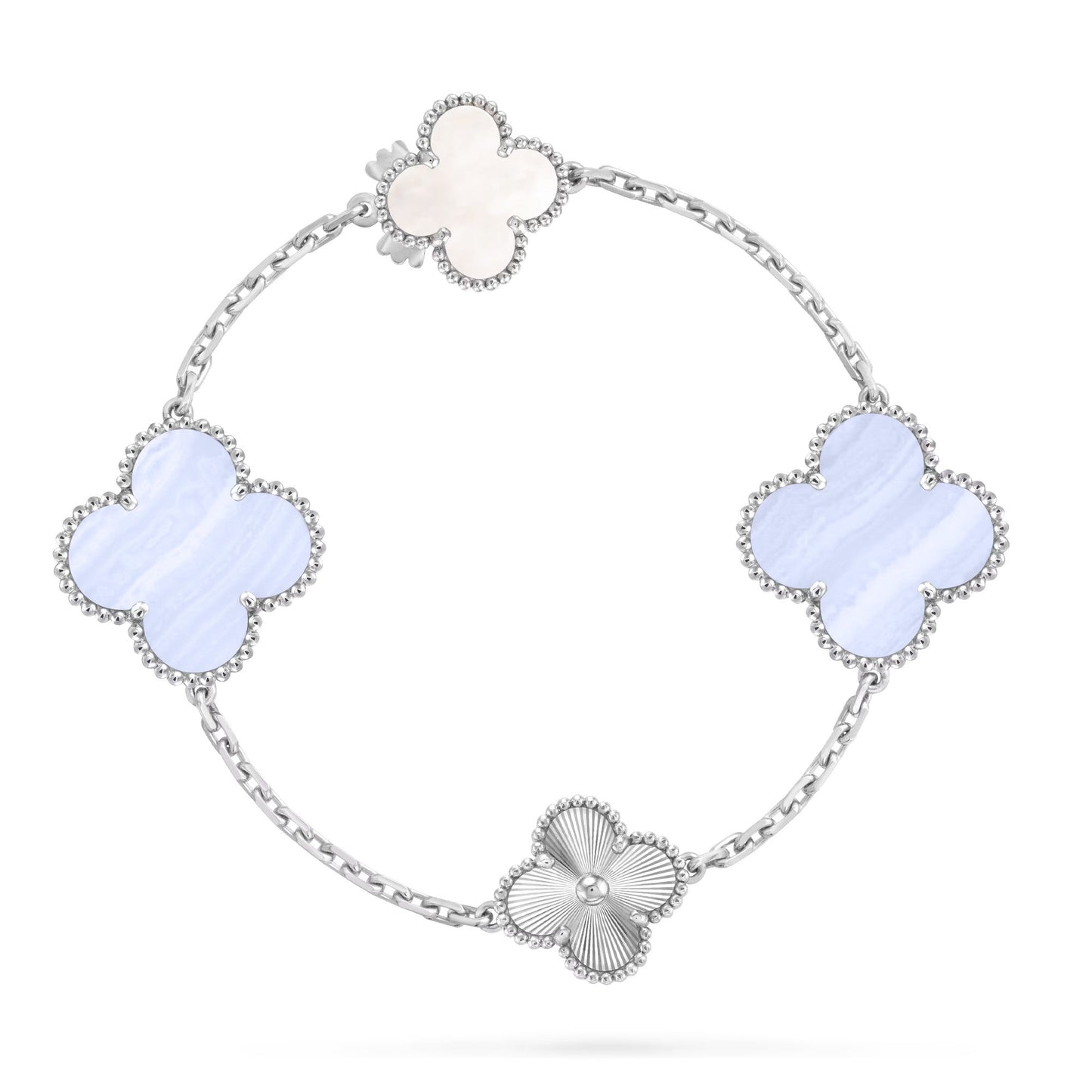 [Max Jewelry ]DETACHABLE CLOVER 15(11+4) FLOWER SILVER NECKLACE SET