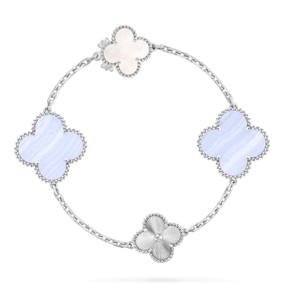 [Max Jewelry ]DETACHABLE CLOVER 15(11+4) FLOWER SILVER NECKLACE SET