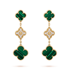 [Plus&Max]CLOVER EARRINGS GOLD MALACHITE DIAMOND 3 MOTIF