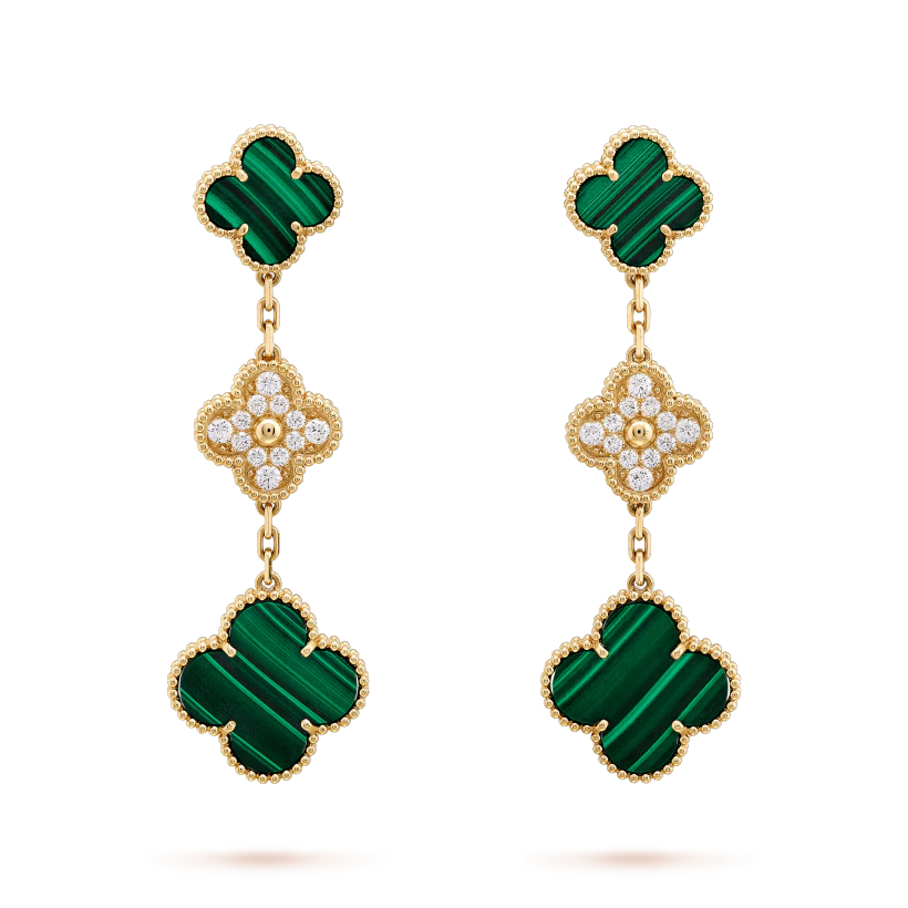 [Max Jewelry ]CLOVER EARRINGS GOLD MALACHITE DIAMOND 3 MOTIF