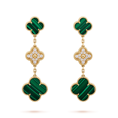 [Max Jewelry ]CLOVER EARRINGS GOLD MALACHITE DIAMOND 3 MOTIF