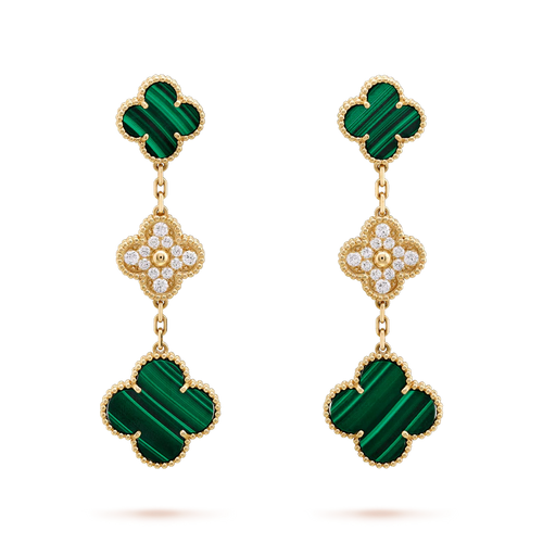 [Plus&Max]CLOVER EARRINGS GOLD MALACHITE DIAMOND 3 MOTIF