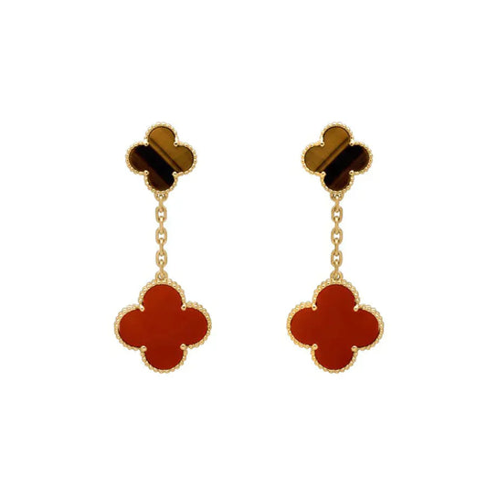 [Max Jewelry ]CLOVER  2 MOTIF  TIGER EYE CARNELIAN EARRINGS