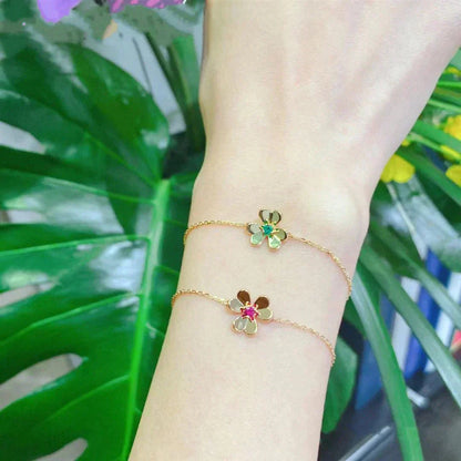 [Max Jewelry ]FRIVOLE GOLD FLOWER PINK MALACHITE BRACELET