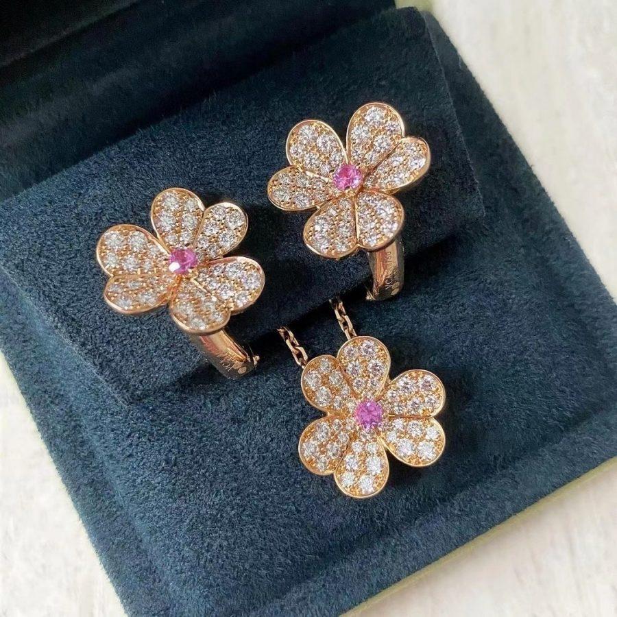 [Max Jewelry ]FRIVOLE PINK GOLD FLOWER DIAMOND EARRINGS