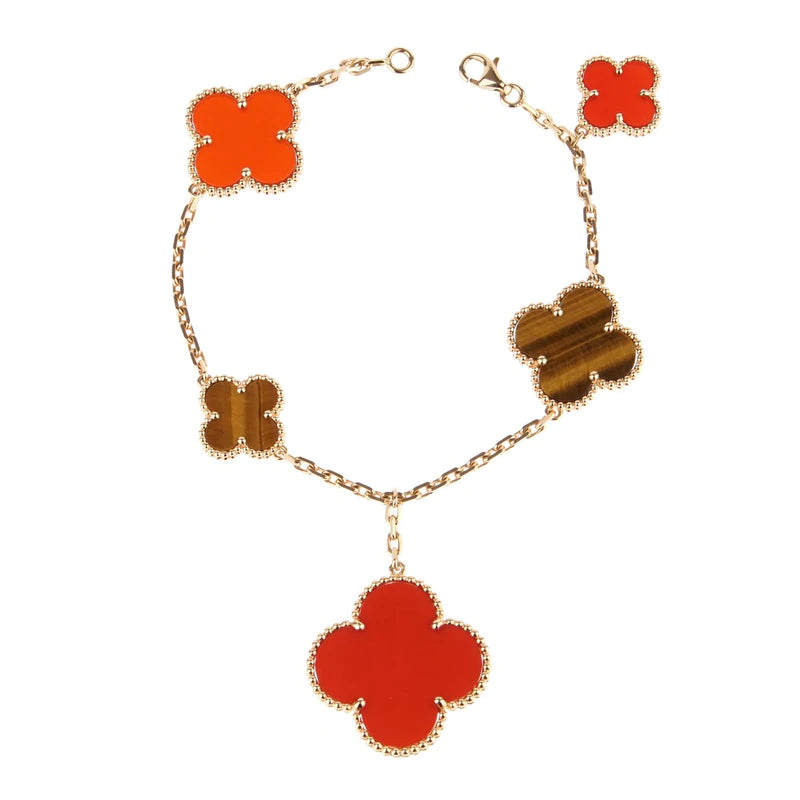[Max Jewelry ]CLOVER BRACELET 5 MOTIFS CARNELIAN TIGER EYE