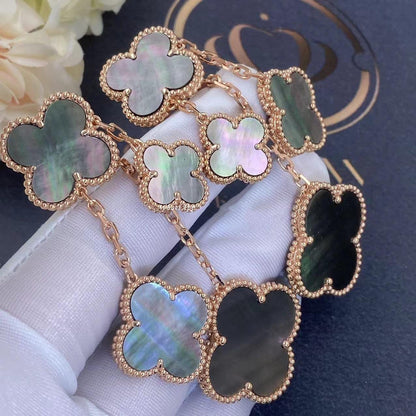 [Max Jewelry ]CLOVER EARRINGS DARK MOP 4 MOTIFS ROSE GOLD