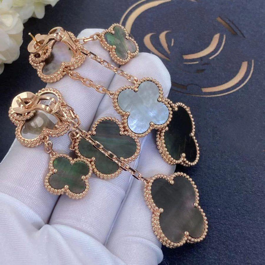 [Max Jewelry ]CLOVER EARRINGS DARK MOP 4 MOTIFS ROSE GOLD