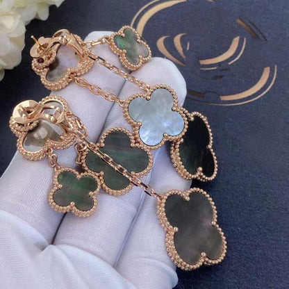 [Max Jewelry ]CLOVER EARRINGS DARK MOP 4 MOTIFS ROSE GOLD