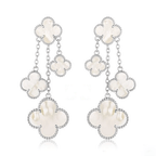 [Plus&Max]CLOVER EARRINGS WHITE MOP 4 MOTIFS SILVER