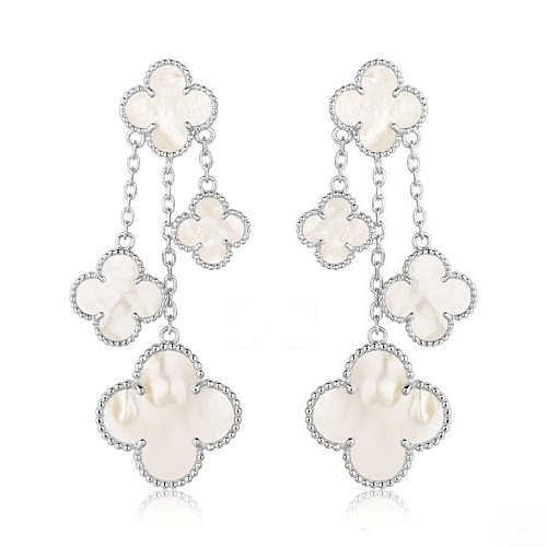 [Max Jewelry ]CLOVER EARRINGS WHITE MOP 4 MOTIFS SILVER