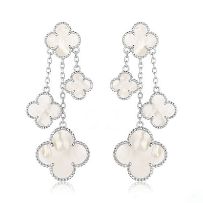 [Max Jewelry ]CLOVER EARRINGS WHITE MOP 4 MOTIFS SILVER