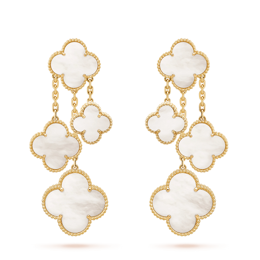 [Max Jewelry ]CLOVER EARRINGS WHITE MOP 4 MOTIFS GOLD