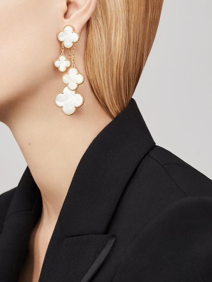 [Max Jewelry ]CLOVER EARRINGS WHITE MOP 4 MOTIFS GOLD
