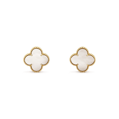 [Max Jewelry ]CLOVER MEDIUM 1 MOTIFS  WHITE MOP STUD EARRINGS