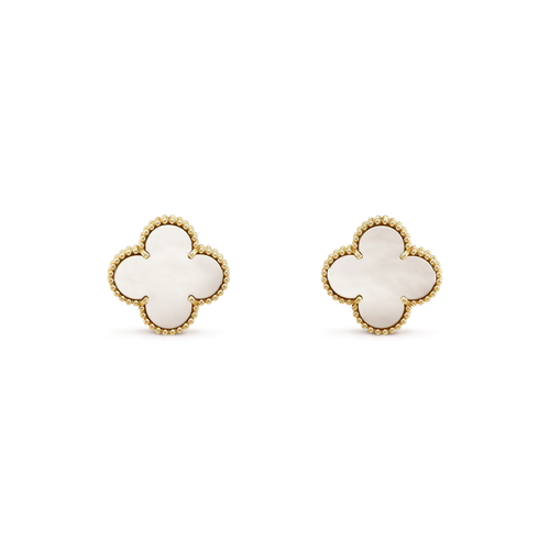 [Plus&Max]CLOVER MEDIUM 1 MOTIFS  WHITE MOP STUD EARRINGS