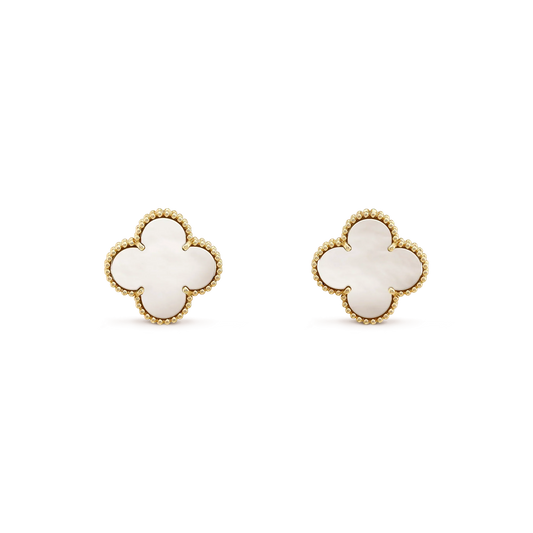 [Max Jewelry ]CLOVER MEDIUM 1 MOTIFS  WHITE MOP STUD EARRINGS