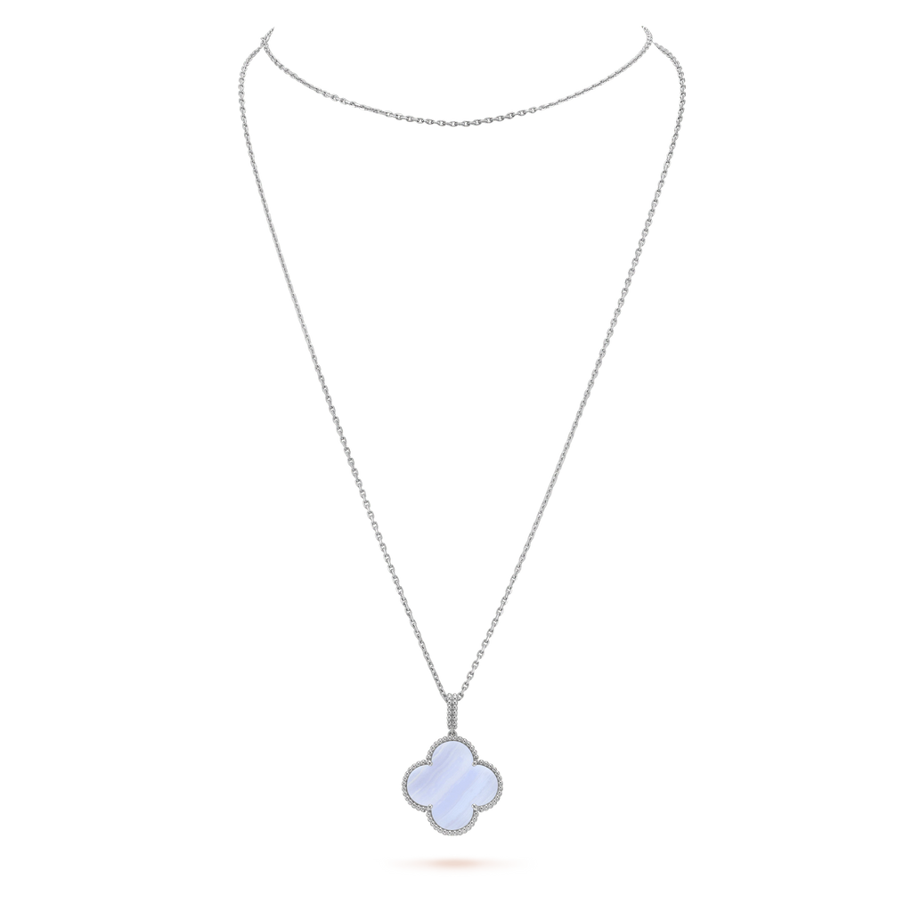 [Plus&Max]CLOVER SILVER CHALCEDONY BIG CLOVER NECKLACE