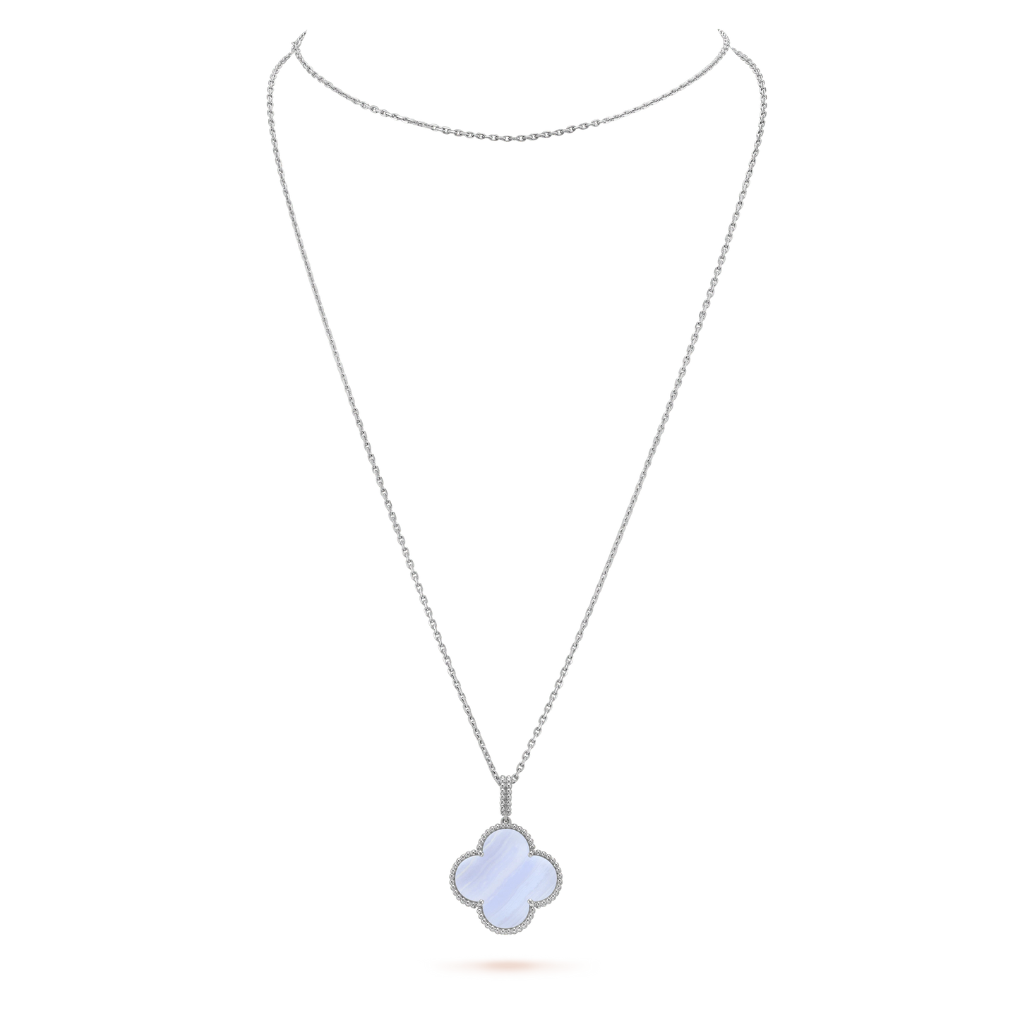 [Max Jewelry ]CLOVER SILVER CHALCEDONY BIG CLOVER NECKLACE