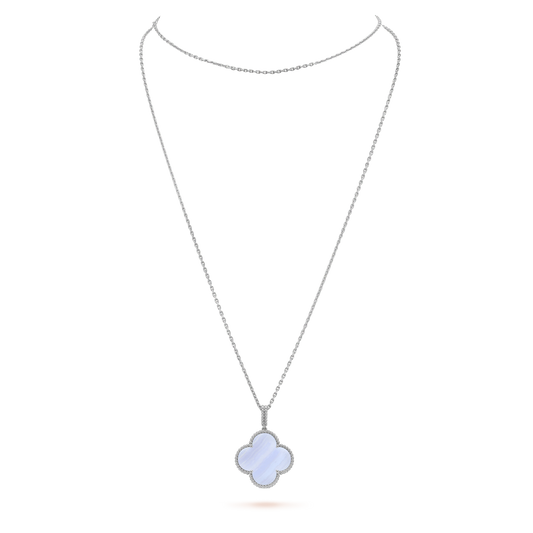 [Max Jewelry ]CLOVER SILVER CHALCEDONY BIG CLOVER NECKLACE