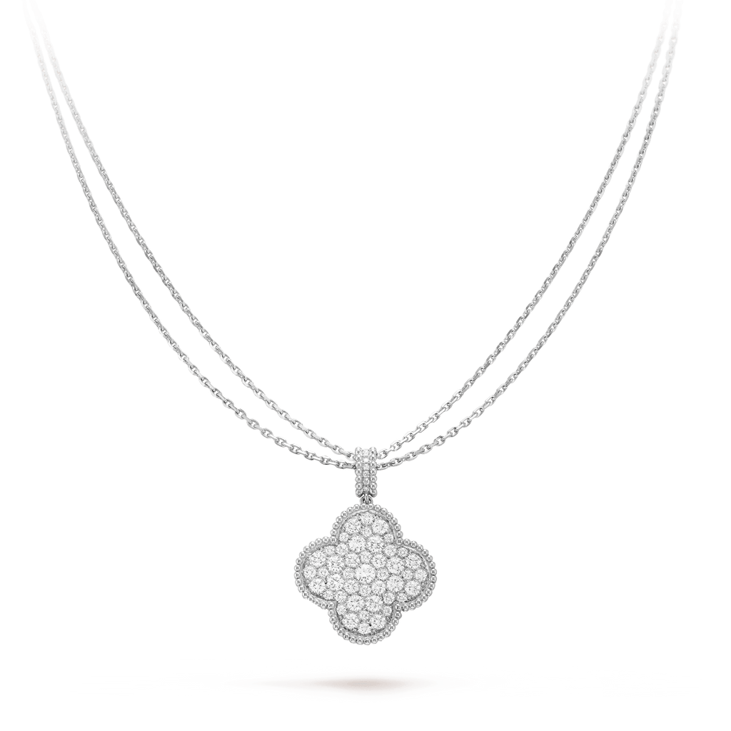 [Plus&Max]CLOVER 25MM SILVER FULL DIAMOND BIG CLOVER NECKLACE