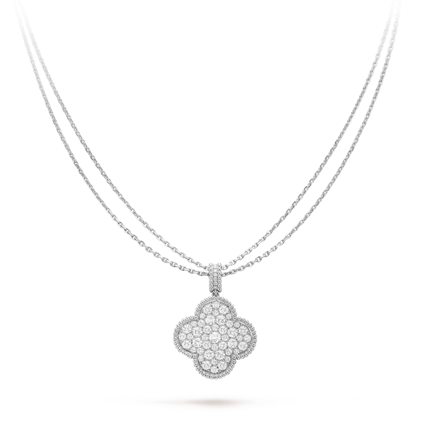 [Max Jewelry ]CLOVER 25MM SILVER FULL DIAMOND BIG CLOVER NECKLACE